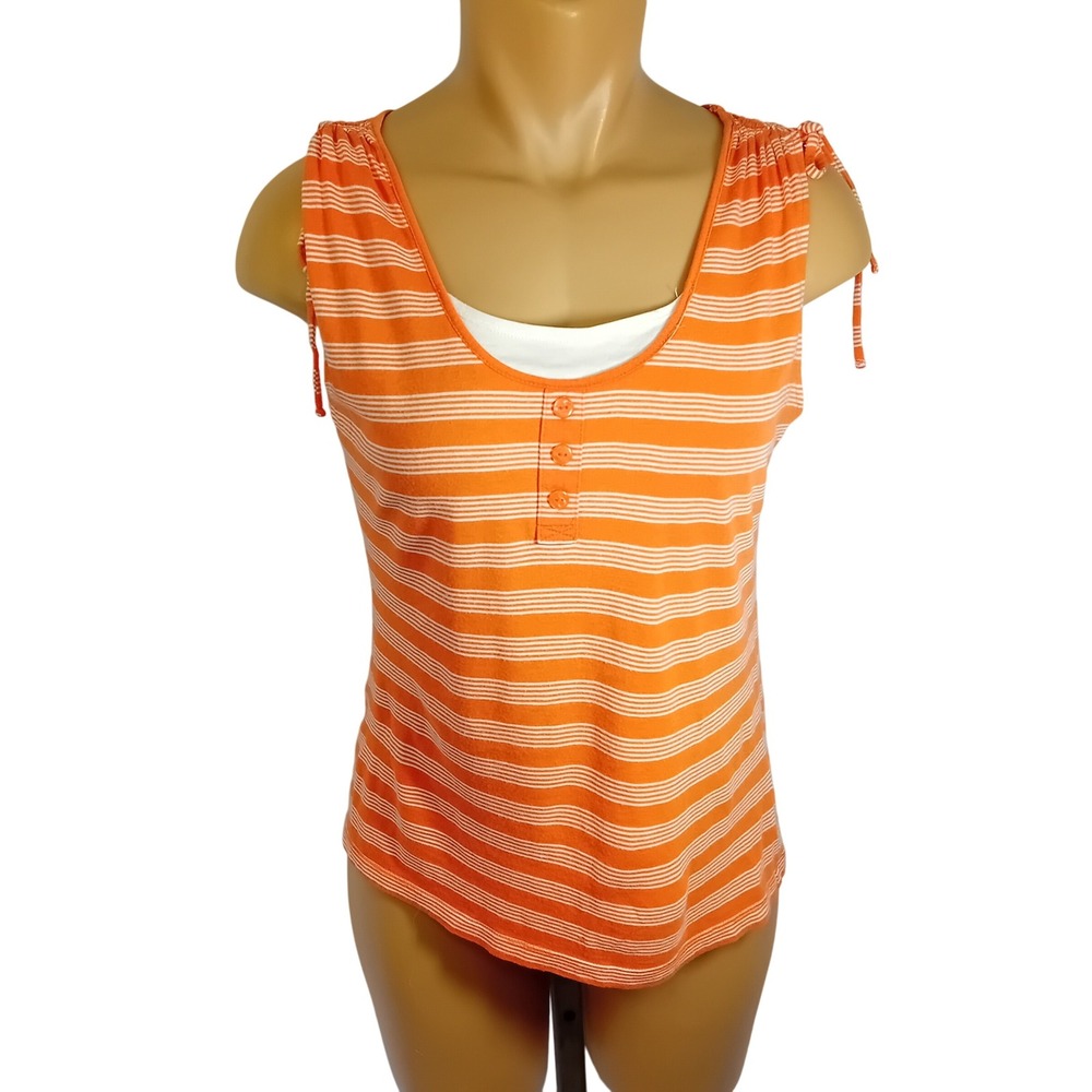 Y2K Gap Women's Striped Tank Top Preppy Orange White Tie‎ Shoulder Cute Approx M